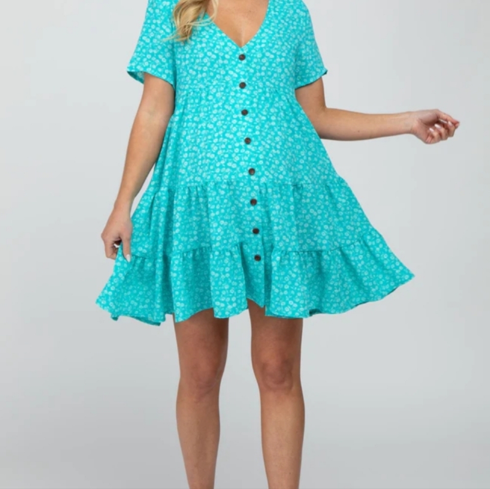 Aqua floral maternity dress from Pinkblush